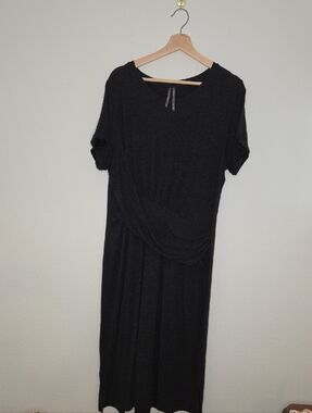 Anthropologie XL Black Short-Sleeve Draped Maxi Dress